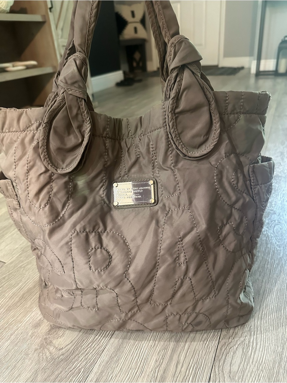 Marc by Marc Jacobs Taupe Quilted Nylon Tote Bag Purse